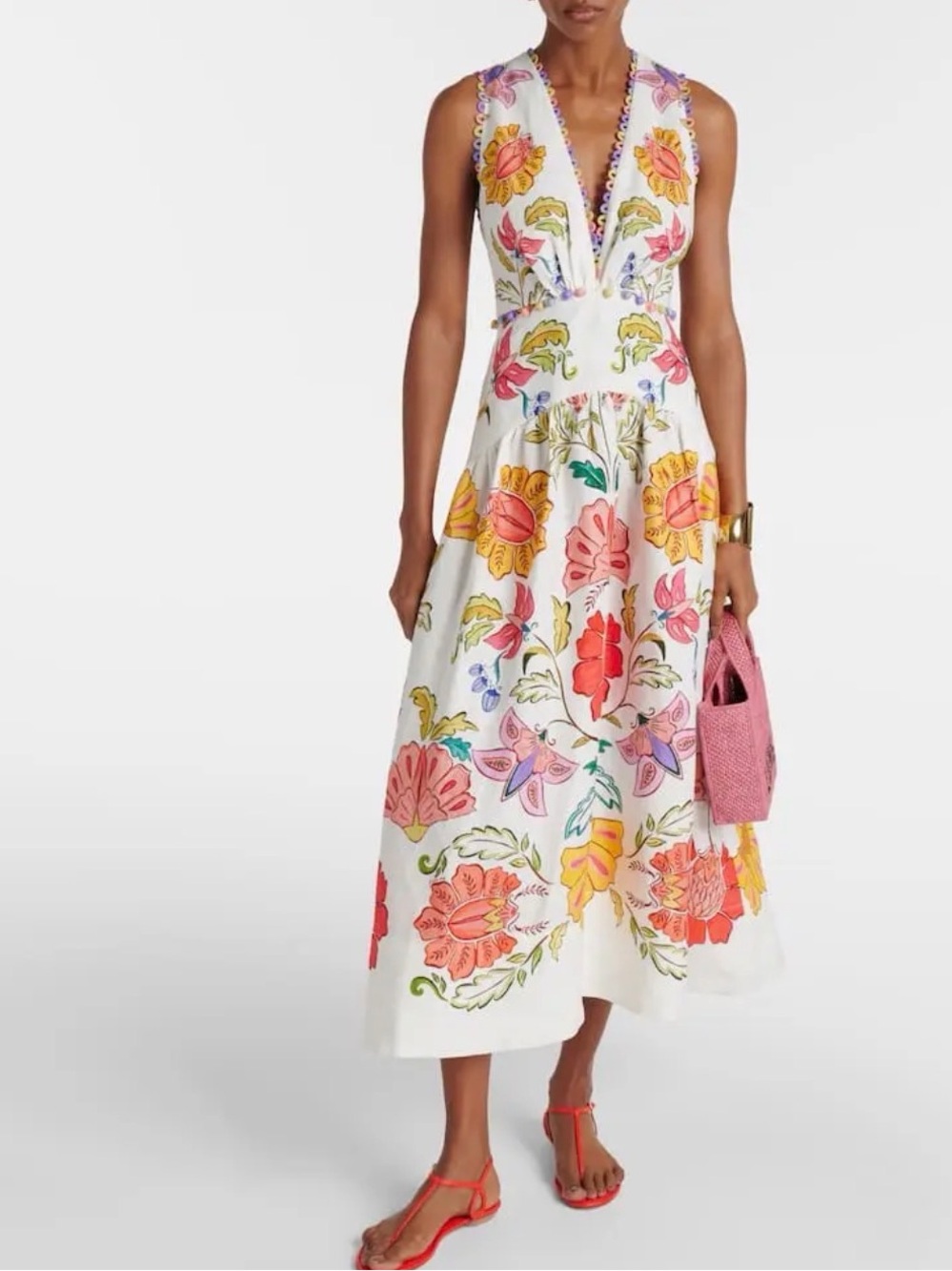 NWT FARM RIO Floral Insects Off-White V Neckline Sleeveless Maxi Dress